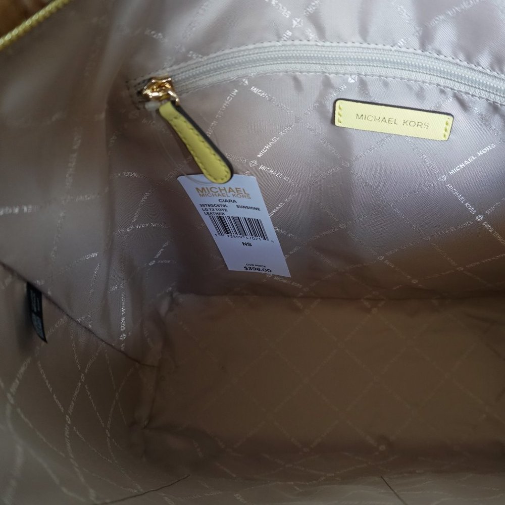 Michael Kors Ciara L Leather Tote Yellow Sunshine - Picture 7 of 12